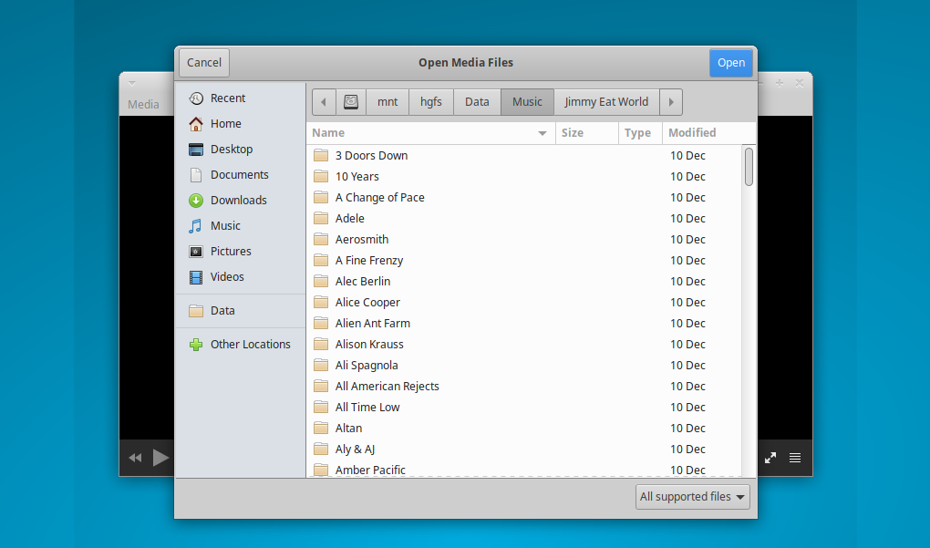 The media chooser dialog enables you to browse your filesystem and mounted devices for content.