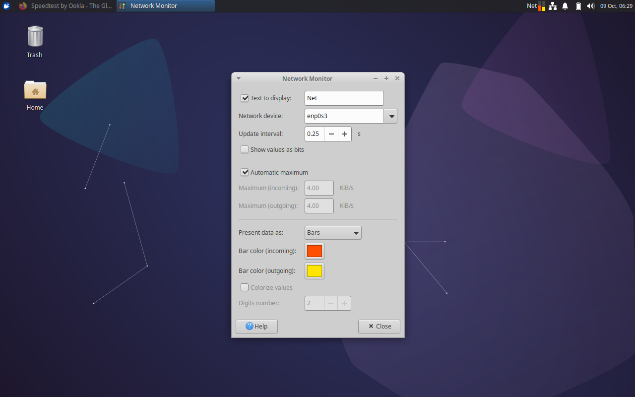 Netload 1.4.1 shows your network utilization, with the correct units, in the panel